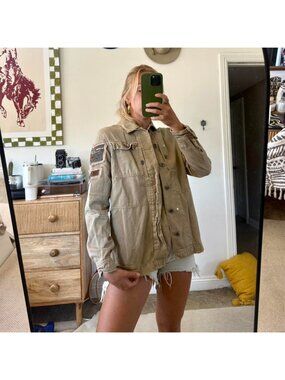 FREE PEOPLE TAN KHAKI BOHO CARDIGAN JACKET WOMENS LARGE